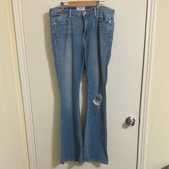 EUC Frame Le High Flare Ripped Denim Jeans - Picture 1 of 6